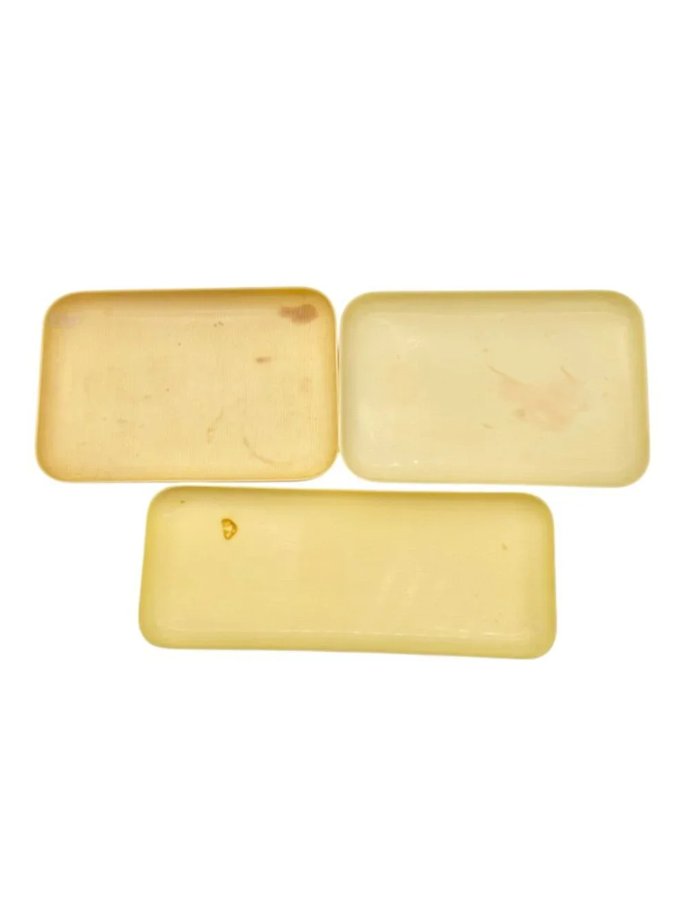 Vintage Celluloid Vanity Set Circa 1920s-30s Yellow with 3 Lidded Jars 3 Trays